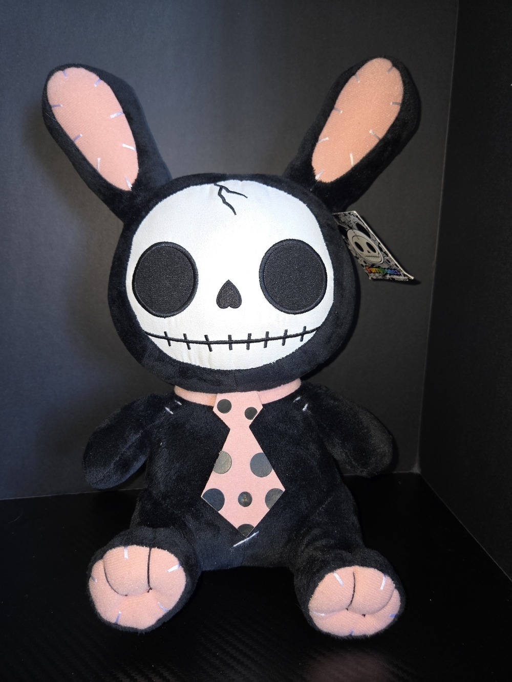 Furry Bones Skeleton Black Tuxedo Bunny With Pink Polka-dot Tie Plush Toy Doll